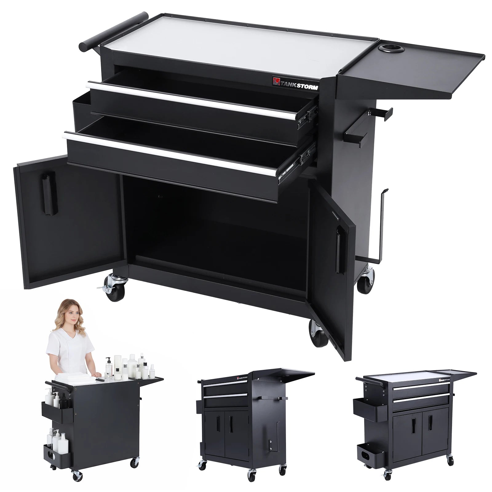 Drawer Rolling Tool Chest with Wheels Lockable & Drawers Storage Cart with Hooks Multi-Functional Hairdressing Beauty Trolley from PriceLows™