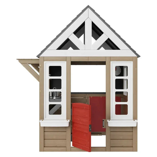 Outdoor Wooden Playhouse Garden Games Cottage with Door Window Sink in Natural Wood Color for Outdoor Fun and Creative Play from PriceLows™