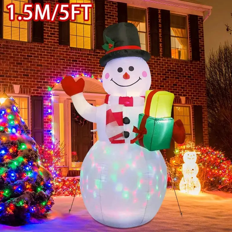 Snowman Inflatables | 5 Ft Tall | Rotating LED Lights | Red Gloves