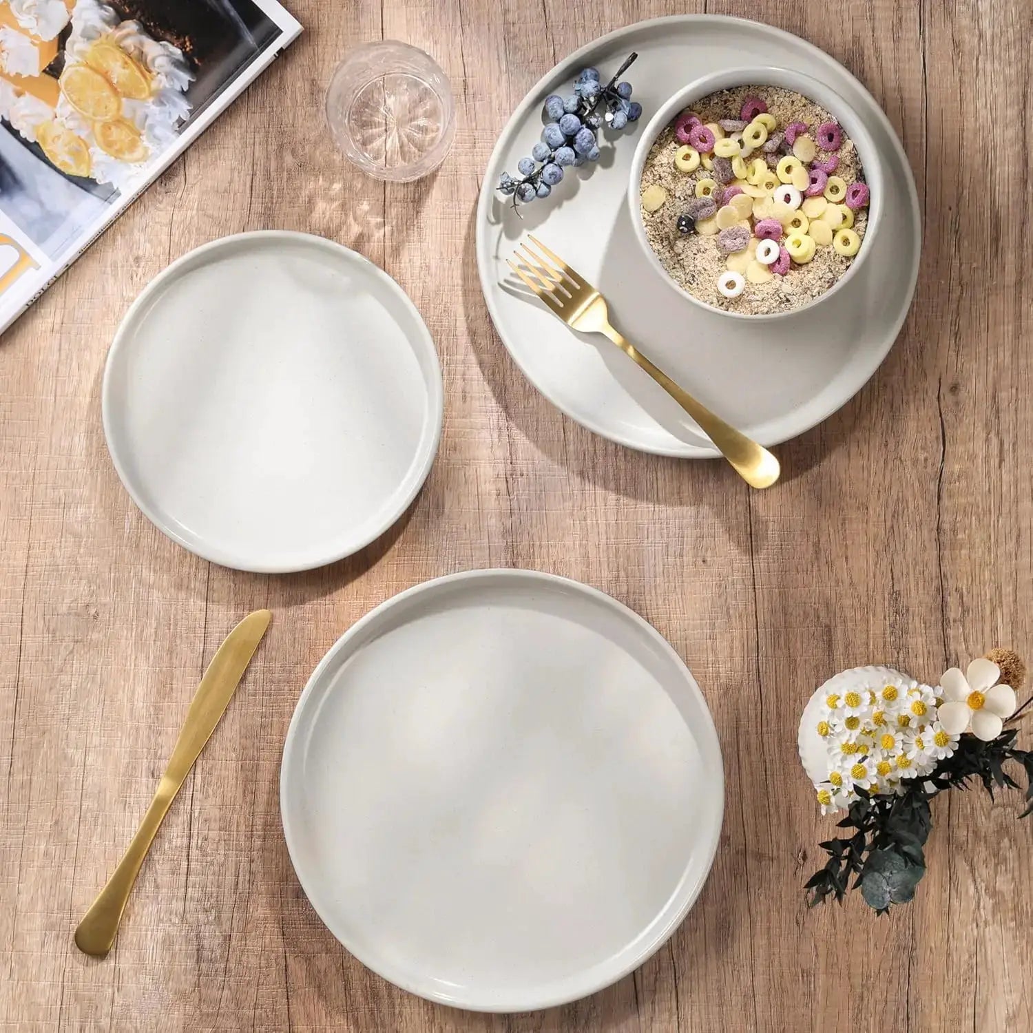 Stoneware Dinnerware Sets, 12-Piece Plates and Bowls Set for 4, Dishes Set for Home Restaurant, Speckled Milky White from PriceLows™