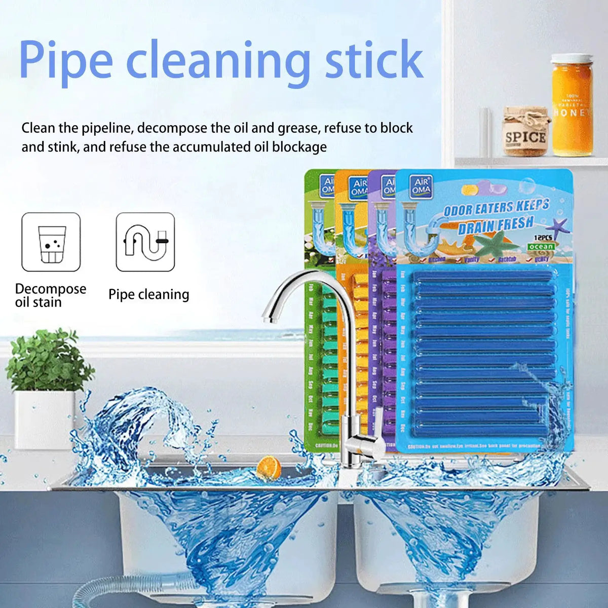 Drain Cleaner Sticks | Effective Clog Removal | Odor Neutralizer | 12 Count