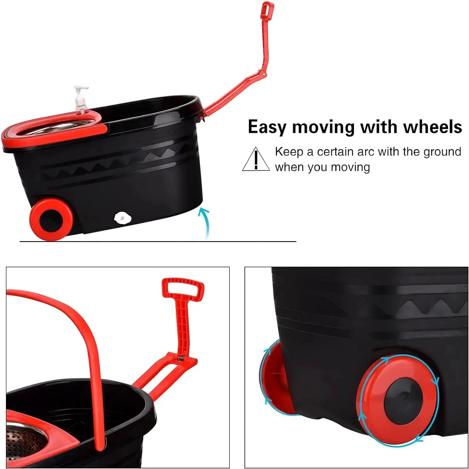 Spin Mop Bucket Sets 360° Spinning Floor Cleaning System with 3 Microfiber Replacement Heads, Extended Handle Household Item from PriceLows™