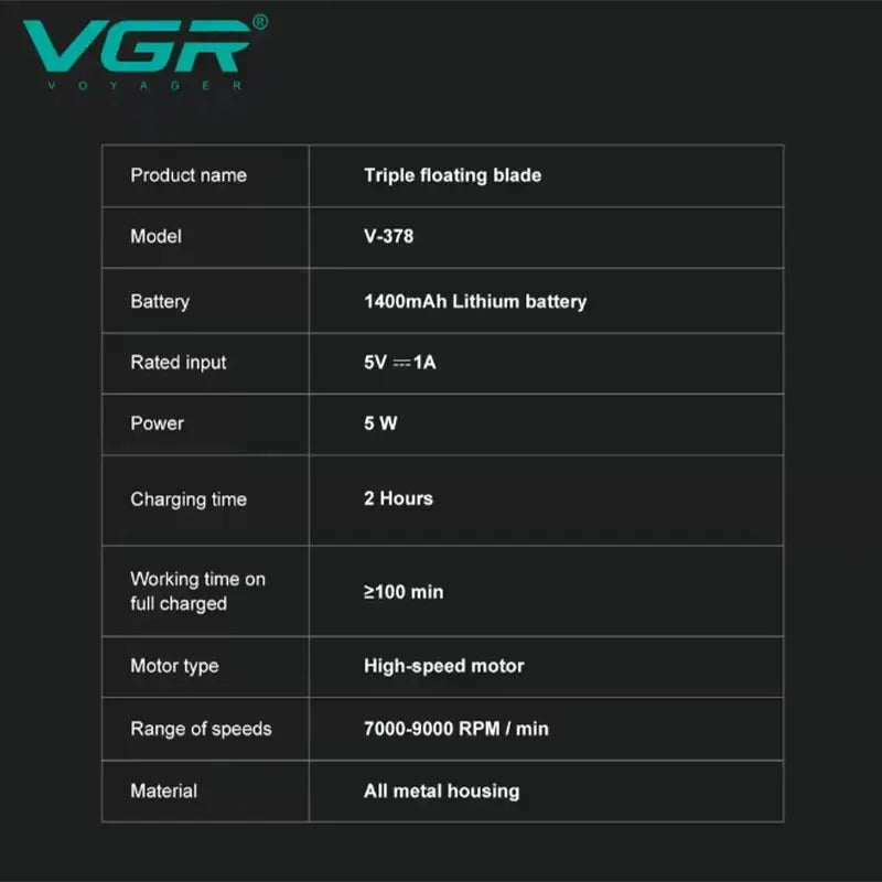 Electric Shaver | LED Digital Display | 9000 Speed | V-378