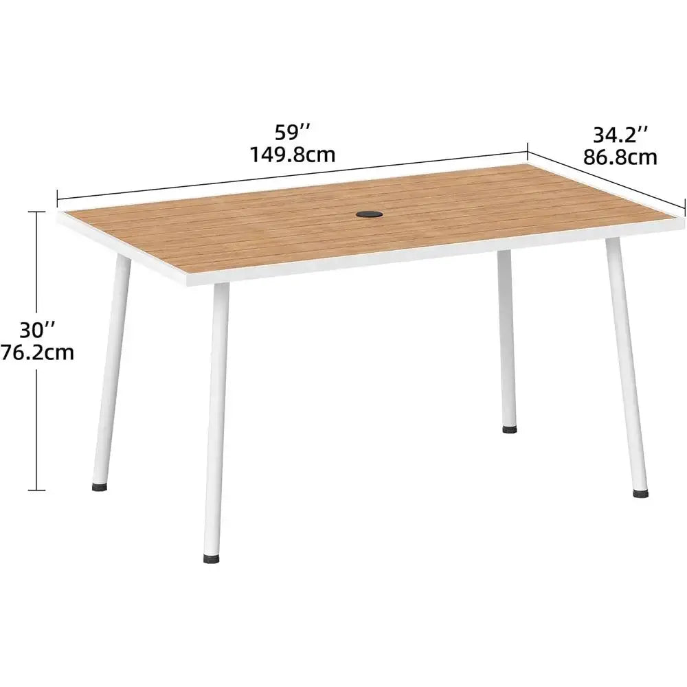 All-Weather 59x34.2 Rectangular Patio Dining Table with Adjustable Feet, Umbrella Hole, Seats 6 from PriceLows™