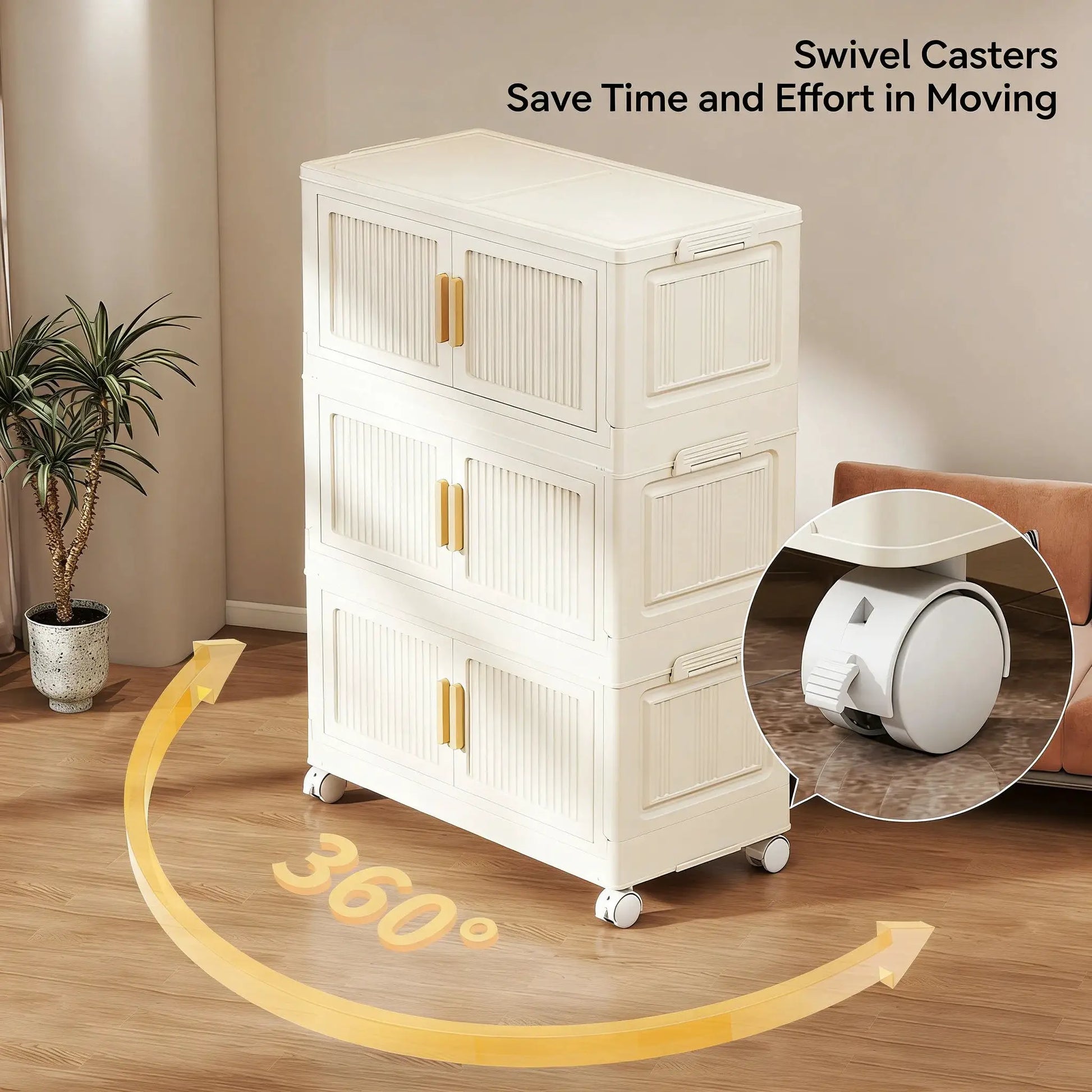 Stackable Plastic Storage Cabinet with Doors & Wheels, Large Capacity Easy-Assemble Durable Closed Bedroom Organizer from PriceLows™