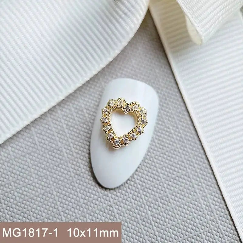 10pcs/lot Luxury Flower Love Heart Zircon Metal Nails Jewelry Material Decorations Nail Art Accessories Charms Parts Supplies from PriceLows™