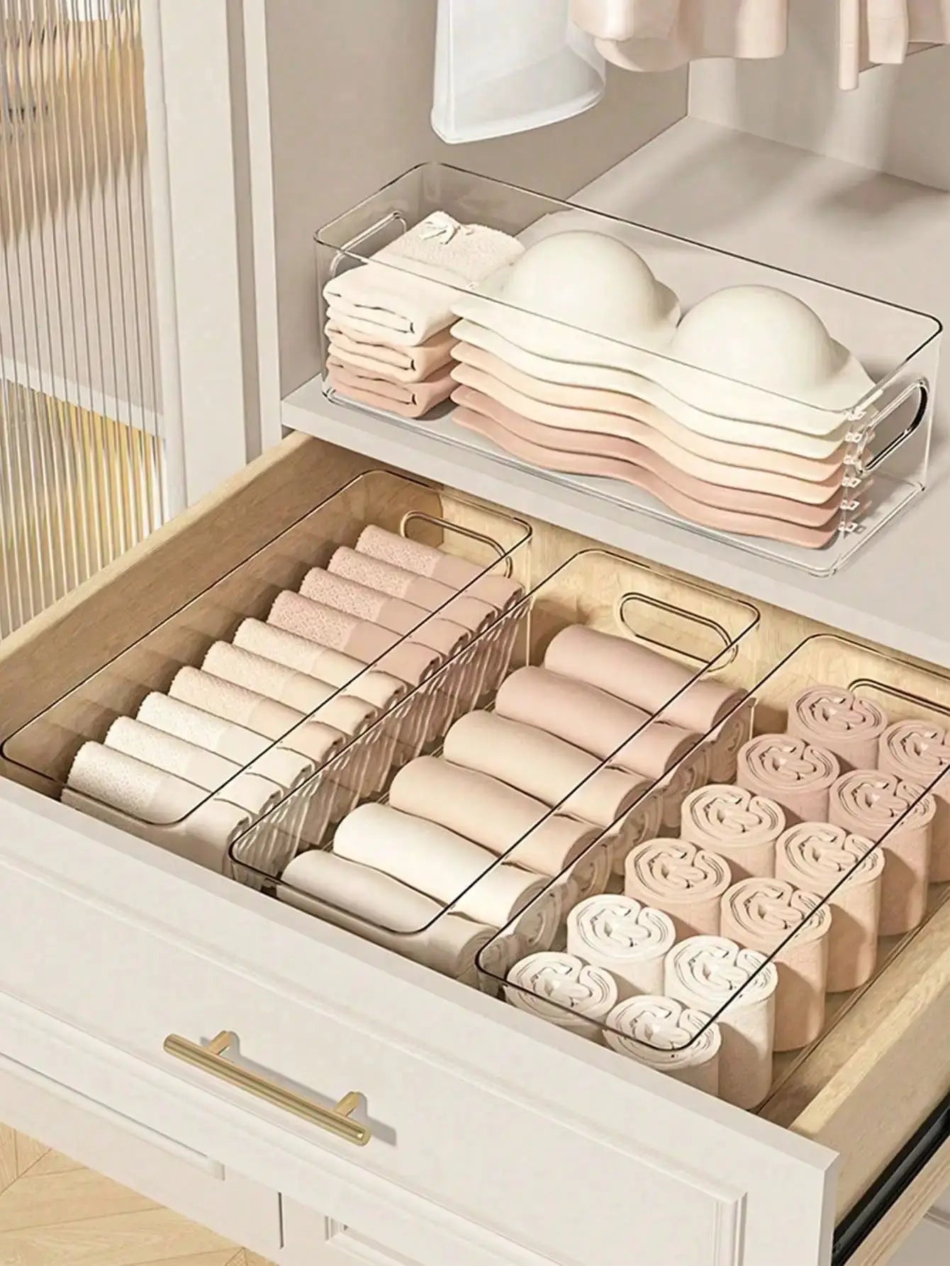 7pcs Transparent Desktop Storage Box Home Underwear Bra Socks Cosmetic Phone Case Refrigerator Drawer Organizer, Clear Acrylic Container Set For Bedroom Closet Bathroom Kitchen Organization, Stackable Multipurpose Storage Sol from PriceLows™