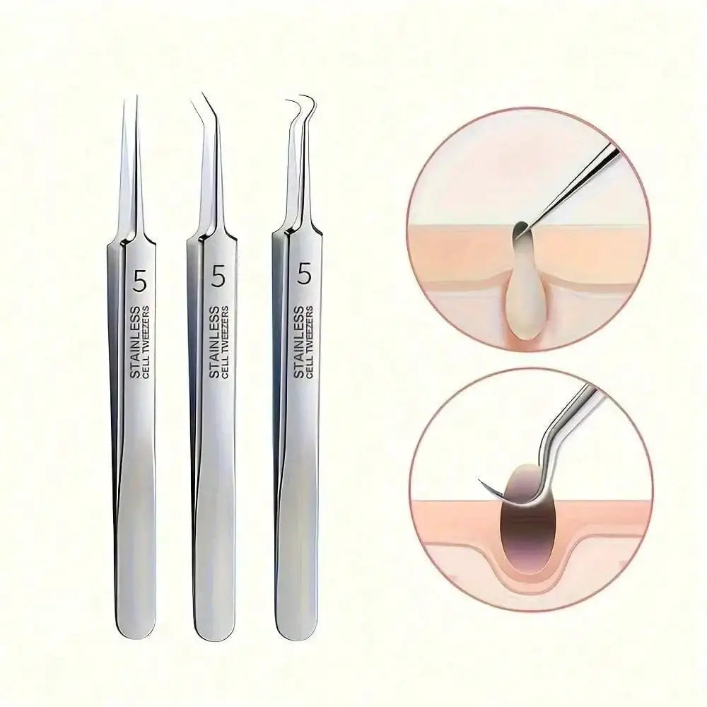 Fine Needle Tweezers | Stainless Steel | Blackhead Acne Pore Remover
