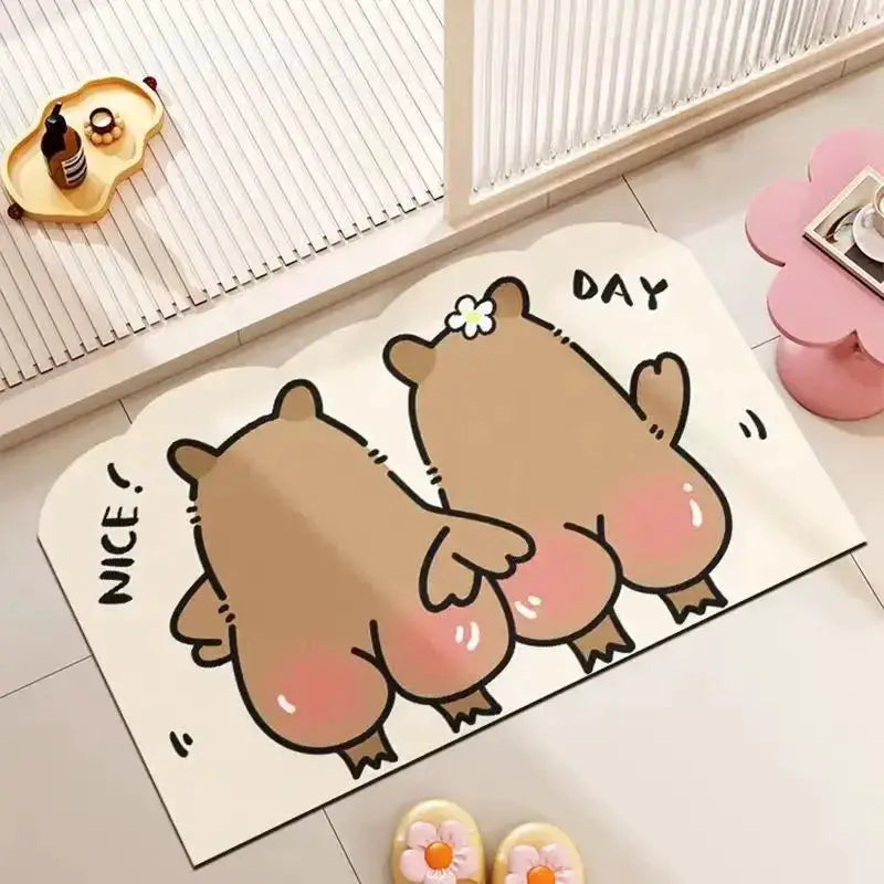 VIKAMA Cute Capybara Bath Mat Absorbs Water Dries Quickly Non-Slip Wear-Resistant Decorative Bathroom Entryway Rug from PriceLows™