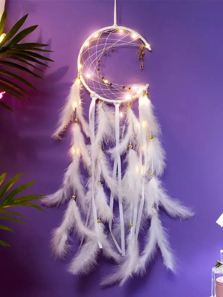Moon Dream Catcher Feather Wind Chimes Hand-woven Wall Bedroom Hanging Ornaments Birthday Festival Gifts Home Decoration Crafts from PriceLows™