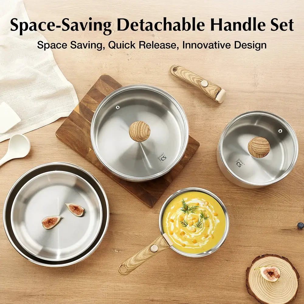 KOCH SYSTEME CS 11 Piece Stainless Steel Cookware Set, 11pcs Stainless Steel Pots and Pans Set with Detachable Handle from PriceLows™