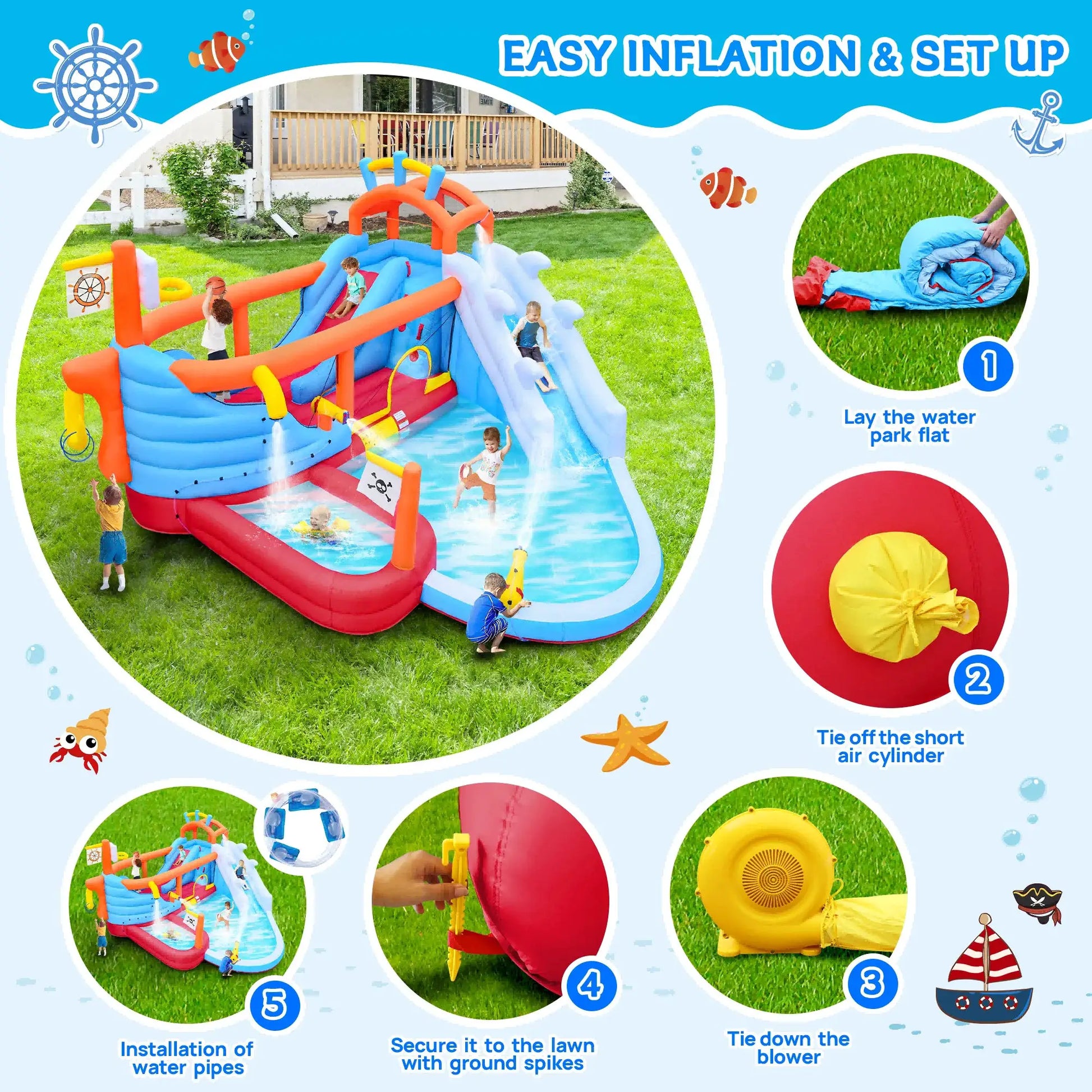 9-in-1 Inflatable Water Slide Park, Kids Bounce House with Jump Area, Dual Slides, Outdoor Backyard Party Inflatable Bouncy Cast from PriceLows™
