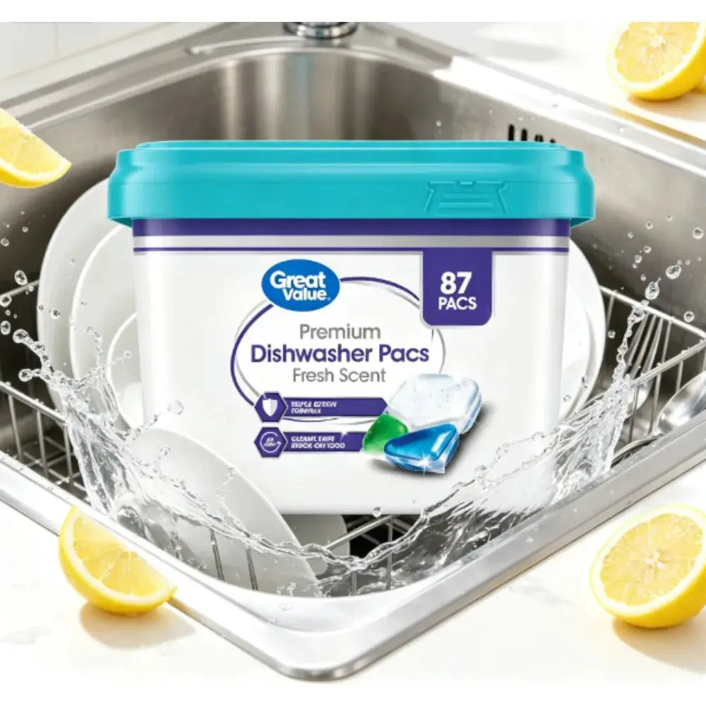 Great Value Dishwashing Tablets | Premium Formula | Fresh Scent | 87 Count