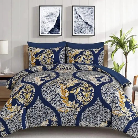 Navy Blue Gold Comforter Set Queen Size 7 Pieces Bohemian Damask Comforter Set Soft Lightweight Microfiber Bedding Set for All from PriceLows™