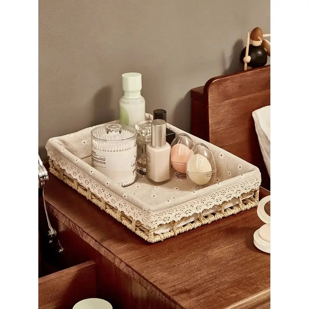 Desktop Storage Box Cosmetics Key Snacks Coffee Table Sundries Rattan Weaving Basket With Lid For Living Room Foyer Home Use, B from PriceLows™