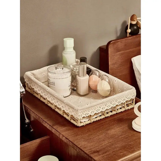 Desktop Storage Box Cosmetics Key Snacks Coffee Table Sundries Rattan Weaving Basket With Lid For Living Room Foyer Home Use, B from PriceLows™