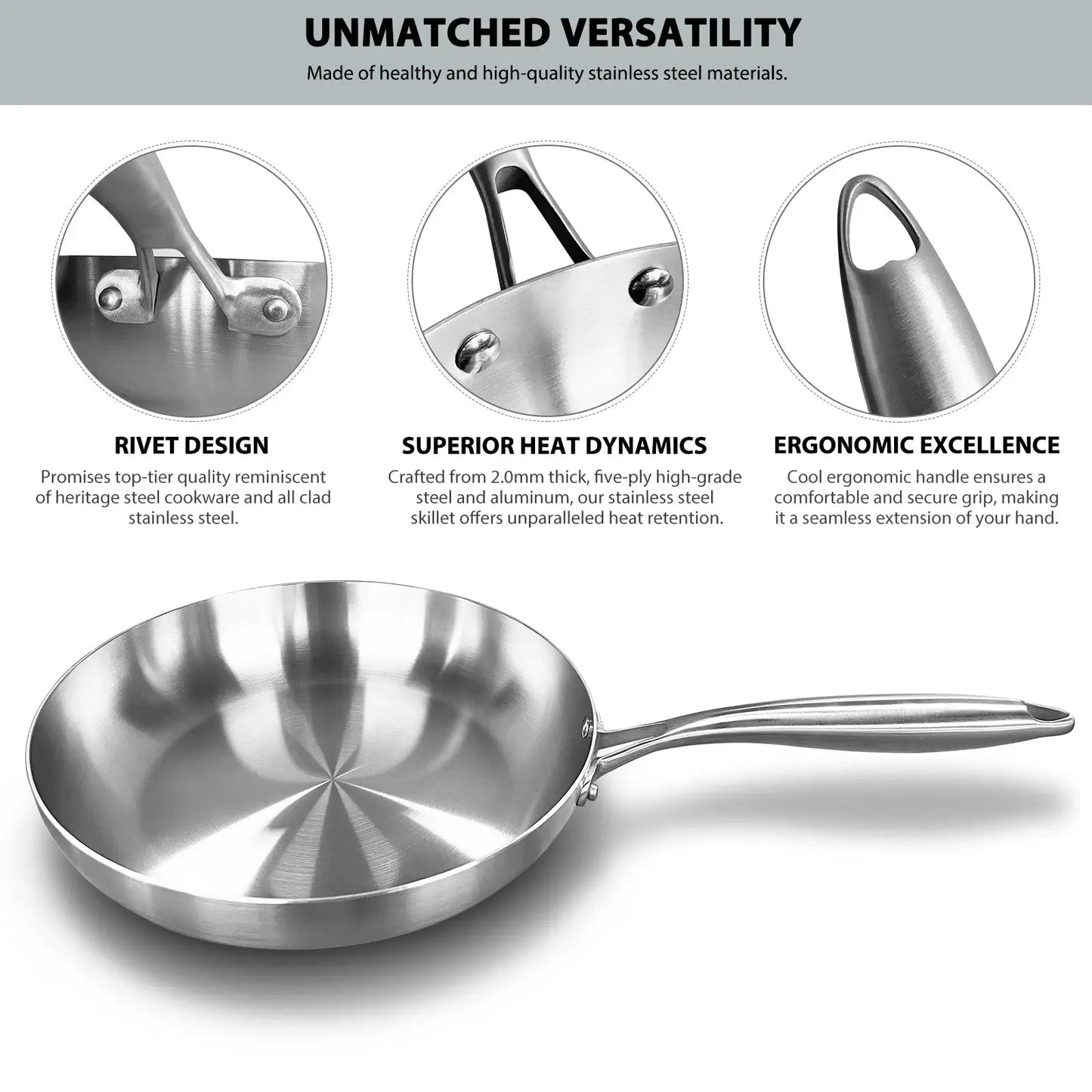 Stainless Steel Frying Pan | 304 Grade | Induction Compatible