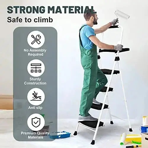 4 Step Folding Ladder, 330LBS Capacity, Anti-Slip Step Stool with Tool Platform for Home Kitchen Office from PriceLows™