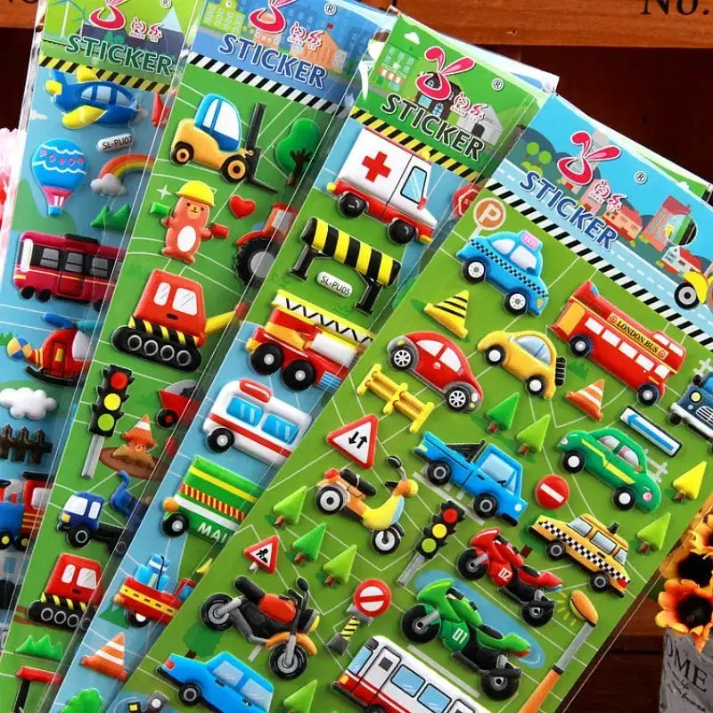 6 Sheets 3D Bubble Sticker Car Truck Plane Traffic Waterproof Cartoon Anime Stickers For Girl Boy Kids Funny Educational Toys from PriceLows™