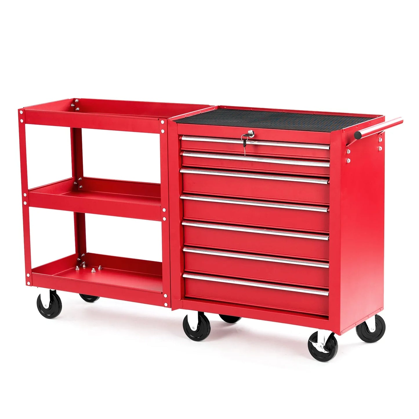 Rolling Tool Chest, 7-Drawer Mobile Tool Cart with Side Shelves and Top Cushion from PriceLows™