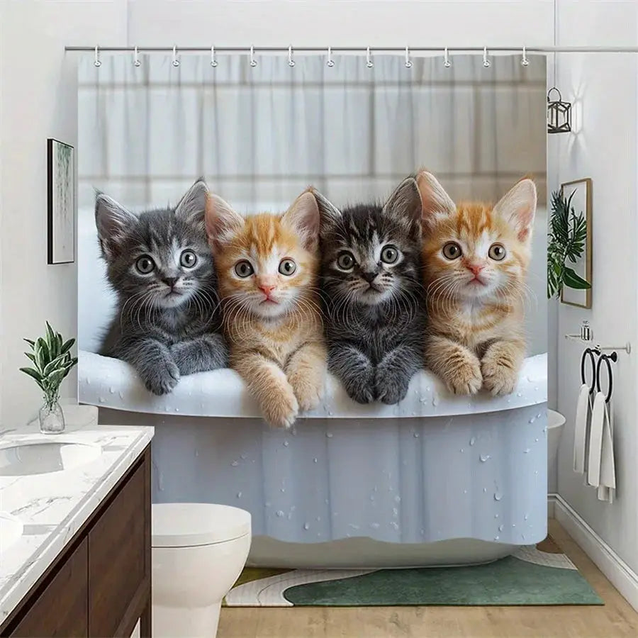 Cute Kitten Shower Curtain Waterproof Fabric Bathroom Curtains Funny Cat Bath Screen Divider Home Decor With Hooks from PriceLows™