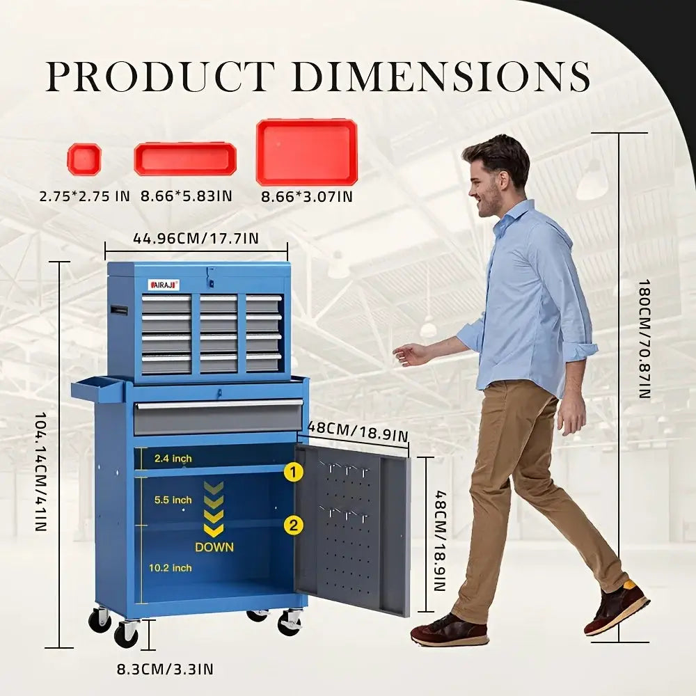 large 7-drawer toolbox, multi wheel rolling toolbox with 7 storage boxes and hooks, large capacity, easy to store parts, can be used in workshops such as garages. from PriceLows™