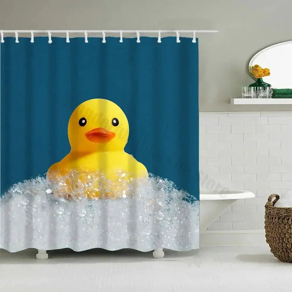 Cute Little Yellow Duck Shower Curtain Cartoon Funny Smiley Face Bathroom Waterproof Bath Duck Fabric 12 Hooks Bathroom Decor from PriceLows™