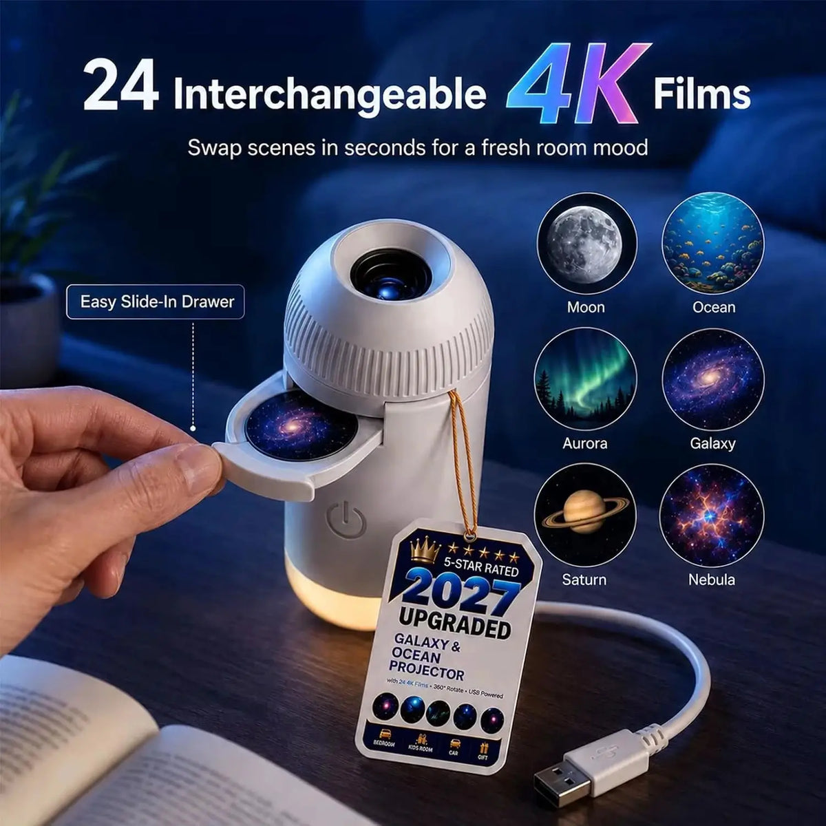 Starry Sky Projector Night Light | Usb Powered | 360 Degree Rotation