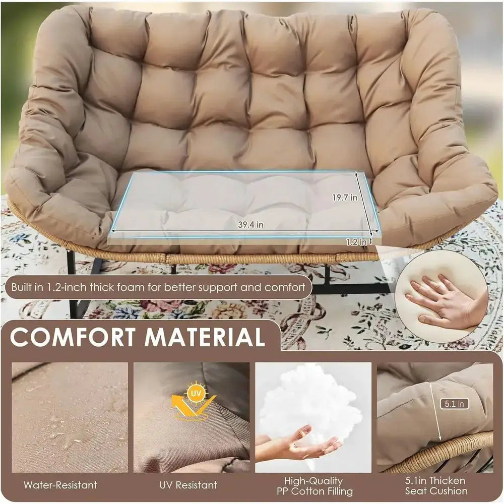 Double Rocking Chairs, Oversized Egg Swing Chairs, 2-Person Wide Loveseat with Cushion, Comfortable Outdoor Furniture for Patio, from PriceLows™
