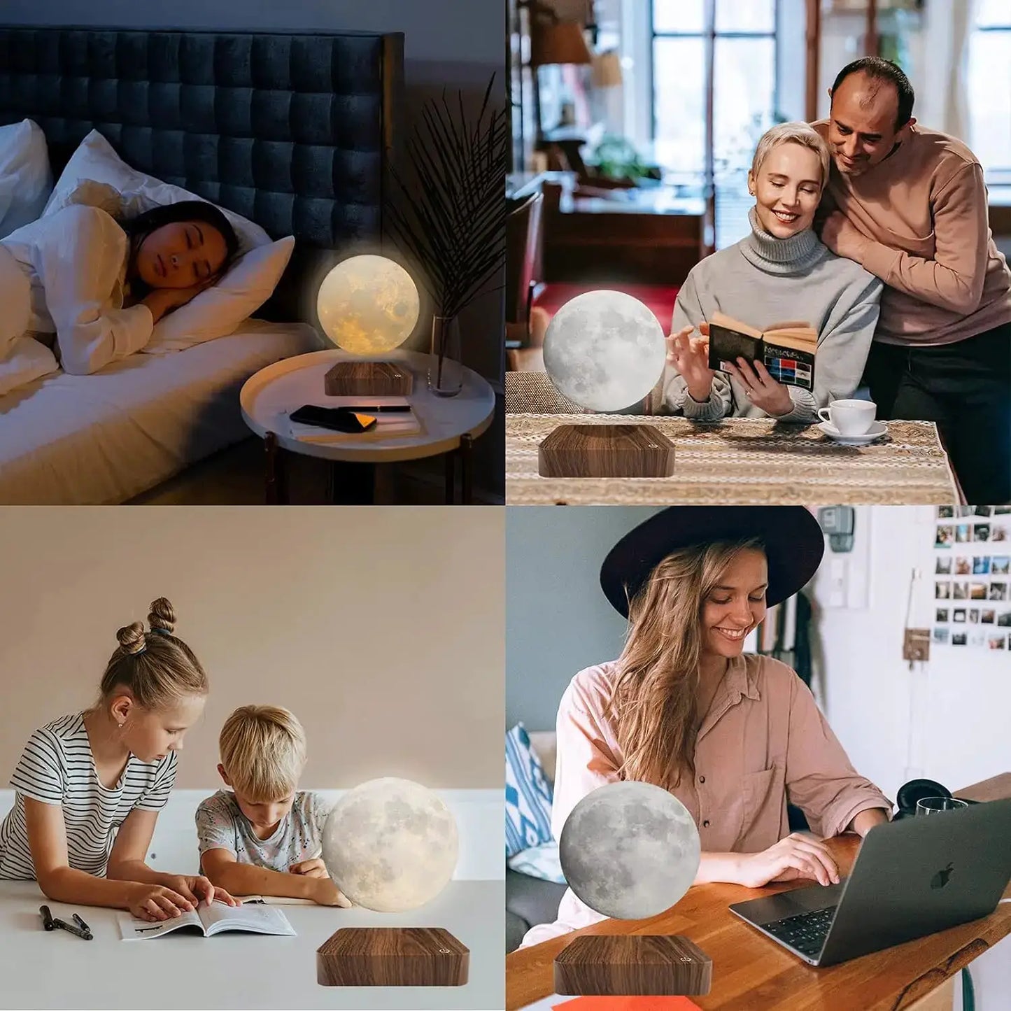 Magnetic Floating Rotating Moon Lamp with Wooden Base, 3 Color Temperature LED Night Lights of Print 3D for Unique Gifts, Room from PriceLows™