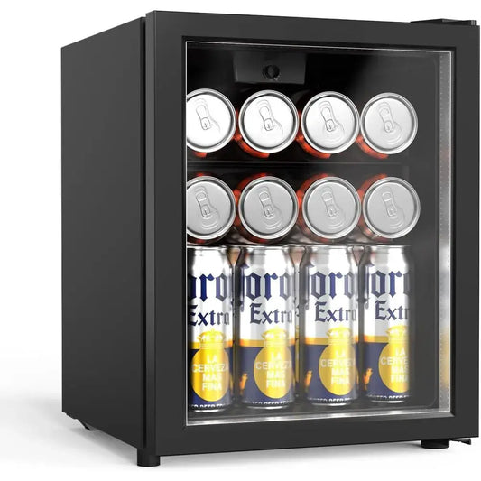 Compact 28-Can Beverage Refrigerator with Glass Door, Adjustable Shelves, Ideal for Bedrooms, Bars, Offices, 43-64°F Temperature from PriceLows™