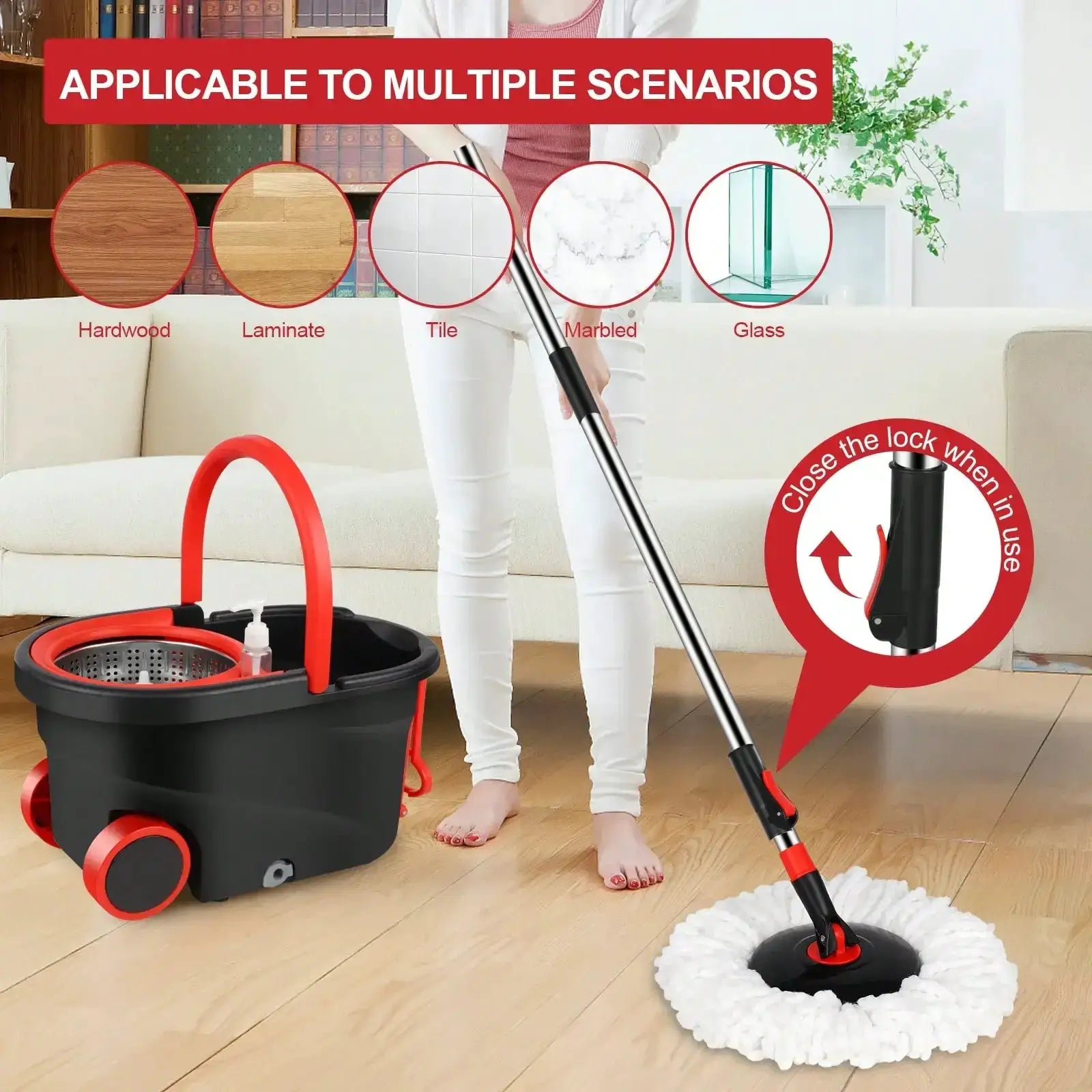Heavy Duty Rolling Spin Mop Bucket Set with Wringer, 3 Microfiber Mop Heads, Adjustable Handle for Home Floor Cleaning” from PriceLows™