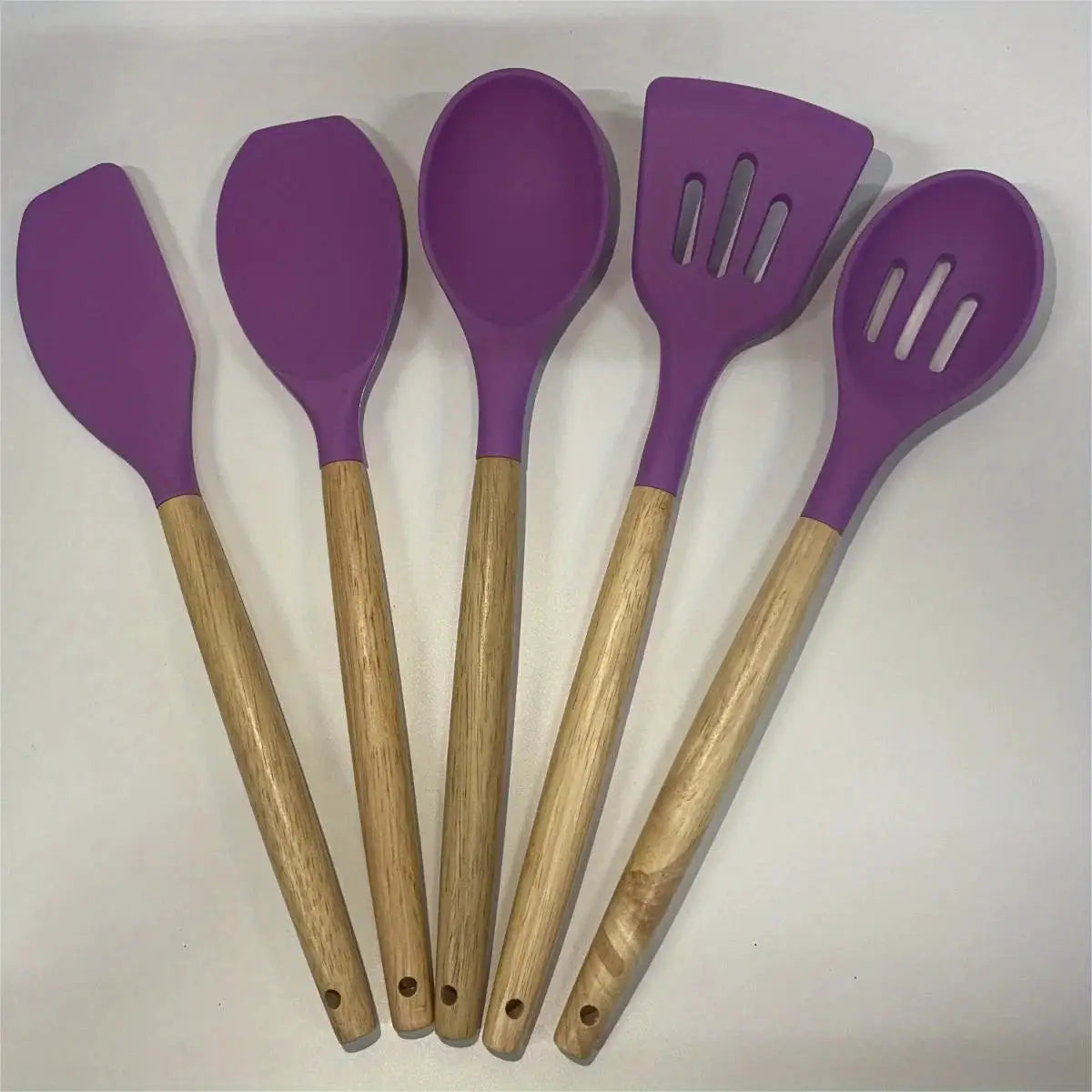5pcs Silicone Kitchen Utensils Set Heat Resistant Cooking Baking Utensils Set With Wooden Handle, BPA Free,Kitchen Accesso from PriceLows™