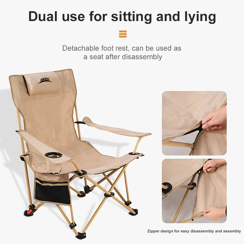 Reclining Camping Chair | 2-in-1 Design | Adjustable Backrest | Beach