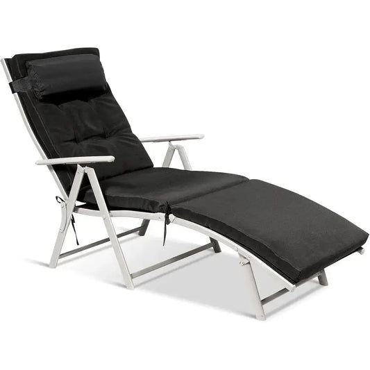 Portable Outdoor Reclining Chaise Lounge Chair with Pillow, 7 Positions, Ideal for Patio, Yard, Poolside - Black from PriceLows™