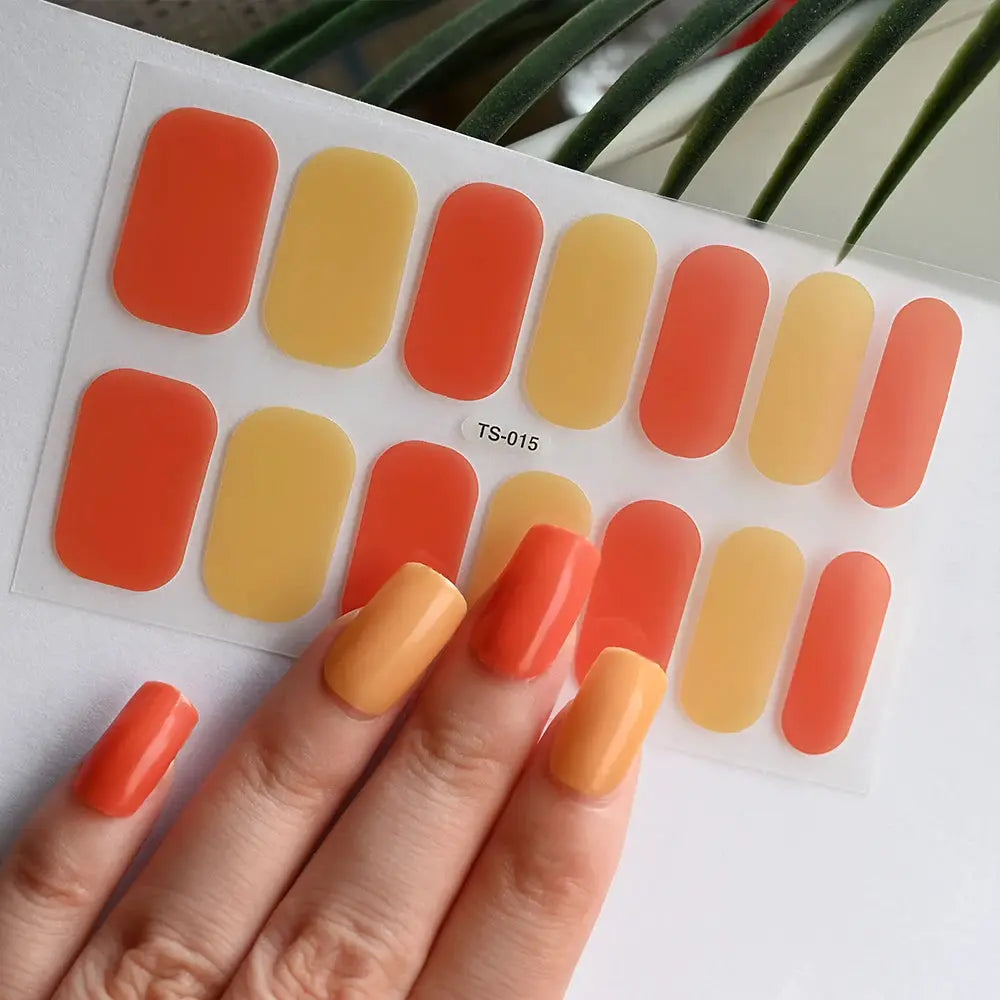 1Pcs Semi-Cured UV Gel Nail Sticker Pure Color Full Cover Waterproof Long-lasting Nail Strips 16Tips DIY Nail Polish Stickers *& from PriceLows™