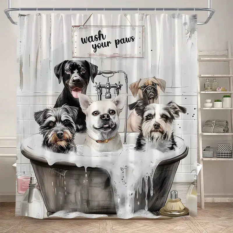 Funny Bathing Dogs Shower Curtain Bathtub Wash Your Paws Cute Pet Cartoon Animals Bath Curtains Fabric Bathroom Decor with Hooks from PriceLows™