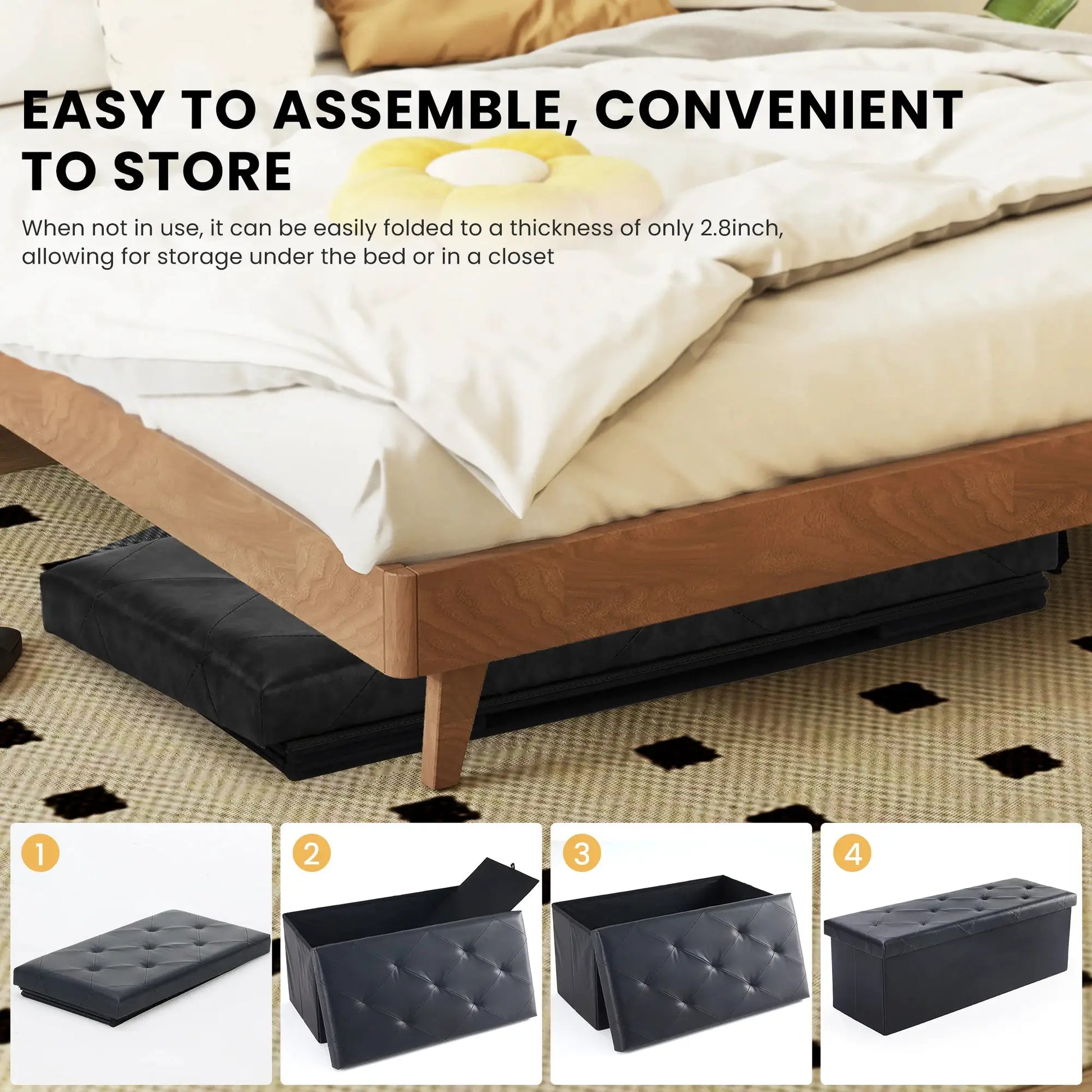 JHK 43 Inches Leather Folding Ottoman Storage Footstool Toy Box Bedroom Bench Load 660 lbs Foot Rest Stool For Living Room from PriceLows™
