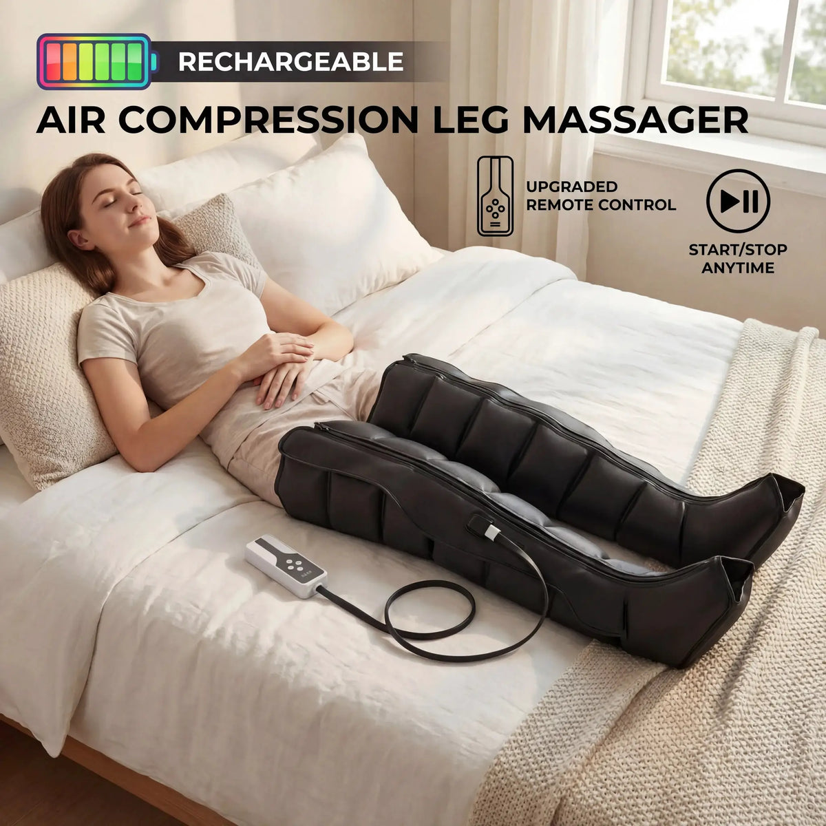 Air Compression Leg Massager | Air Bag Kneading | Plug-In Adapter