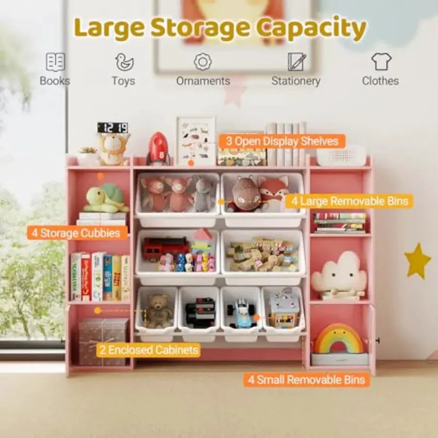 Toy Storage Organizer with 8 Bins Wooden Toddler Bookcase with Open Shelves Cabinet in Natural Wood Color Multifunctional Toy S from PriceLows™
