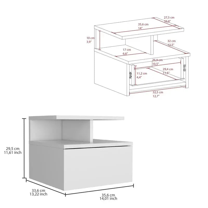 Floating Nightstand with Single Drawer, White Finish from PriceLows™