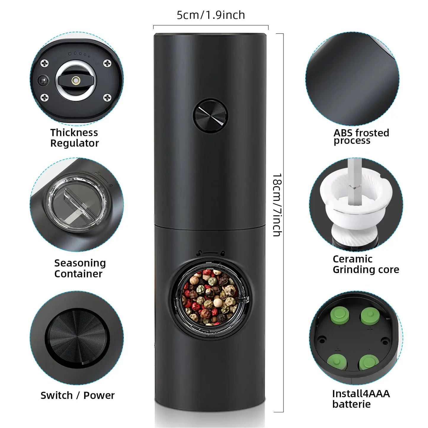 Electric Salt And Pepper Grinder | Battery Powered | Adjustable Coarseness