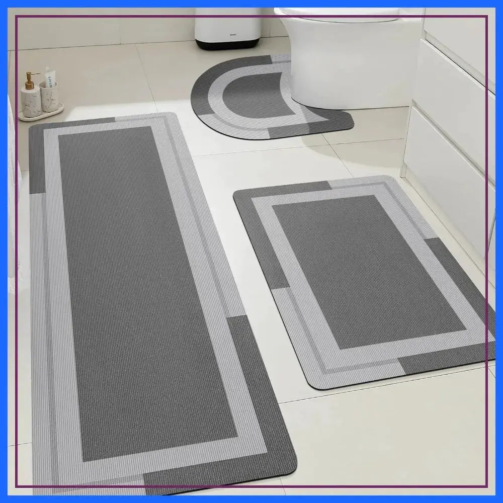 Non Slip Bath Mat, Thin Bathroom Rugs Fit Under Door, Quick Dry, Machine Washable, 3 Piece Set, Grey from PriceLows™