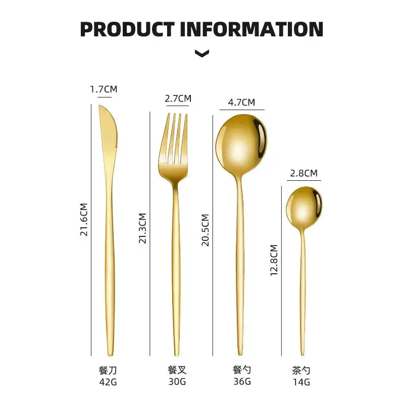 24Pcs Black Handle Golden Cutlery Set Stainless Steel Knife Fork Spoon Tableware Flatware Set Festival Kitchen Dinnerware Gift from PriceLows™