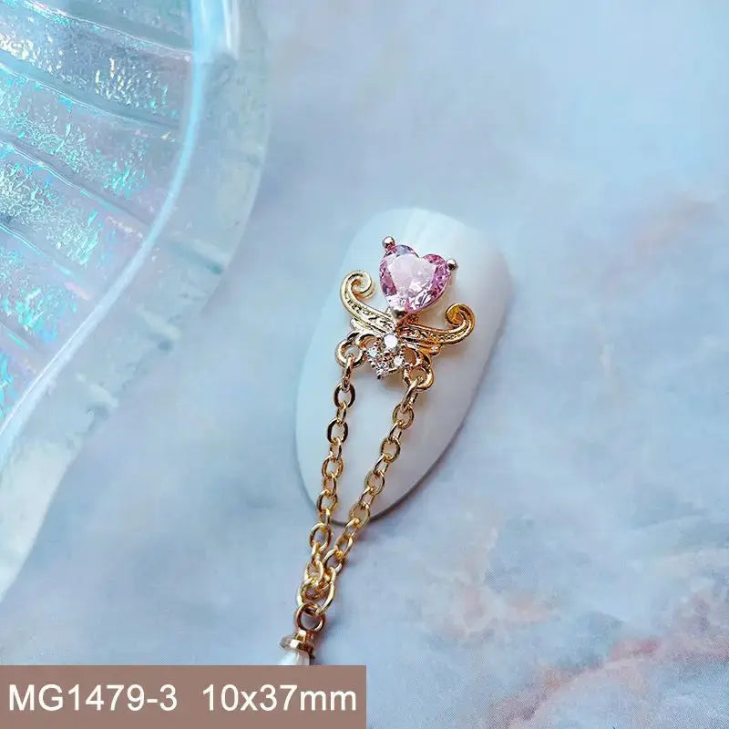 10pcs Valentine's Day Pink Love Heart Ribbon Zircon Metal Nails Jewelry Decorations Nail Art Accessories Charms Parts Supplies from PriceLows™