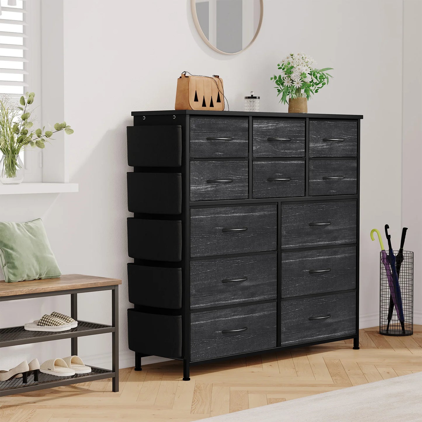 Dresser | 12-Drawer | Fabric Storage Cabinet | Metal Frame With Wood Top
