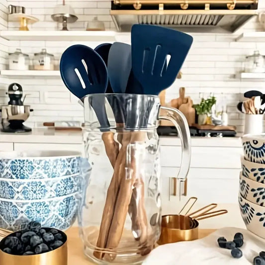 5pcs Silicone Kitchen Utensils Set Heat Resistant Cooking Baking Utensils Set With Wooden Handle, BPA Free,Kitchen Accesso from PriceLows™