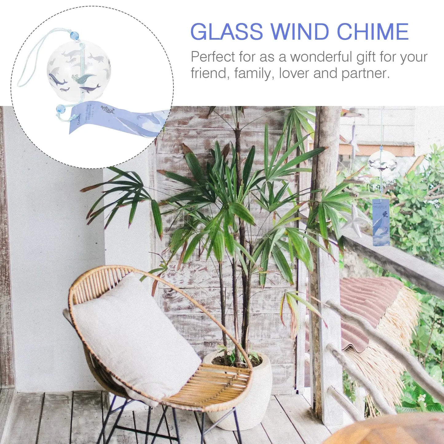 Blue Japanese Glass Wind Chime Premium Glass Wind Chimes Decorative Bell Hanging nament Garden Adornment Home Decor from PriceLows™