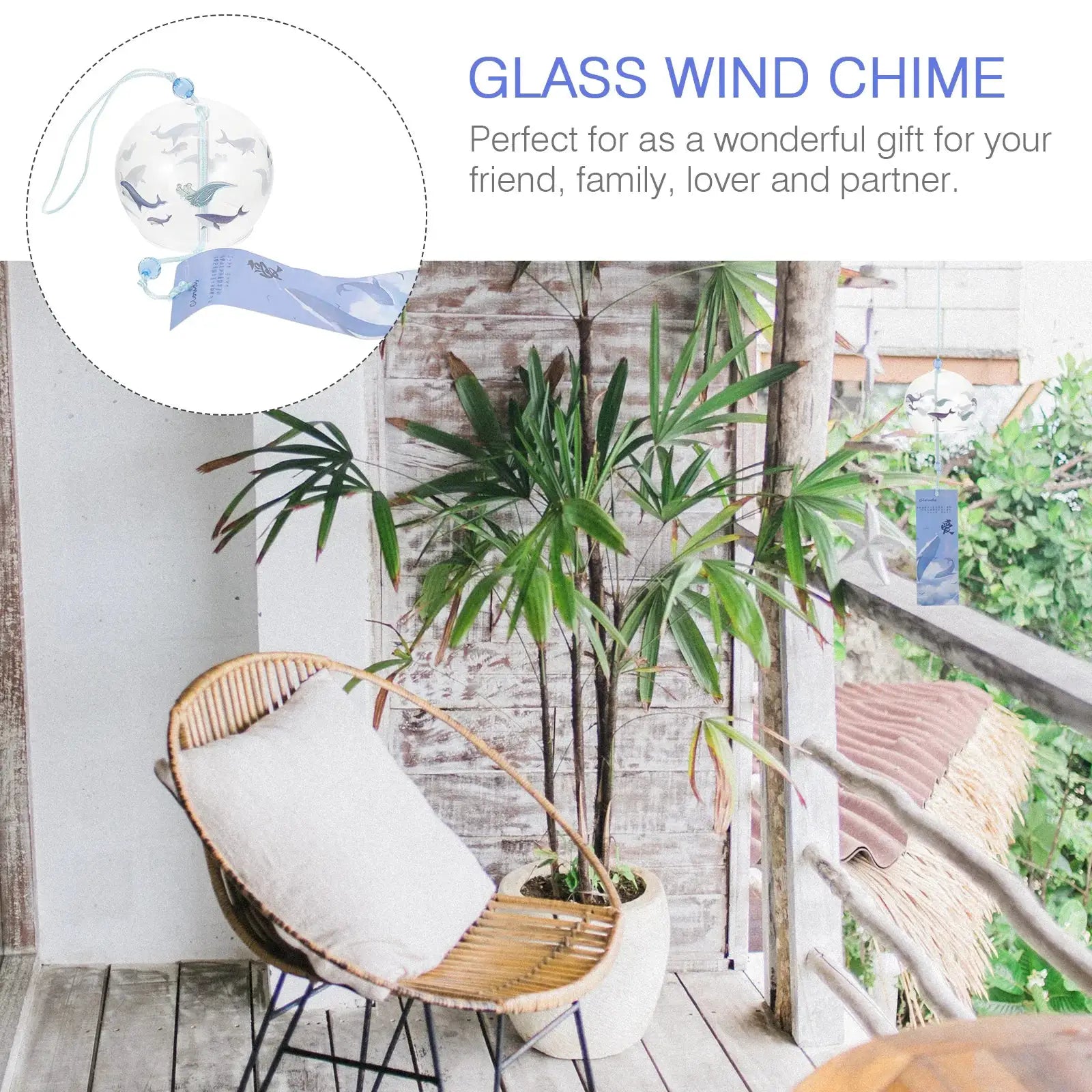 Blue Japanese Glass Wind Chime Premium Glass Wind Chimes Decorative Bell Hanging nament Garden Adornment Home Decor from PriceLows™