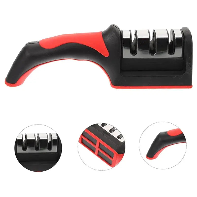 Kitchen 3-Stage Tungsten Carbide Knife Sharpener, Ergonomic Handle, Quick Sharpening Tool, Red & Black from PriceLows™